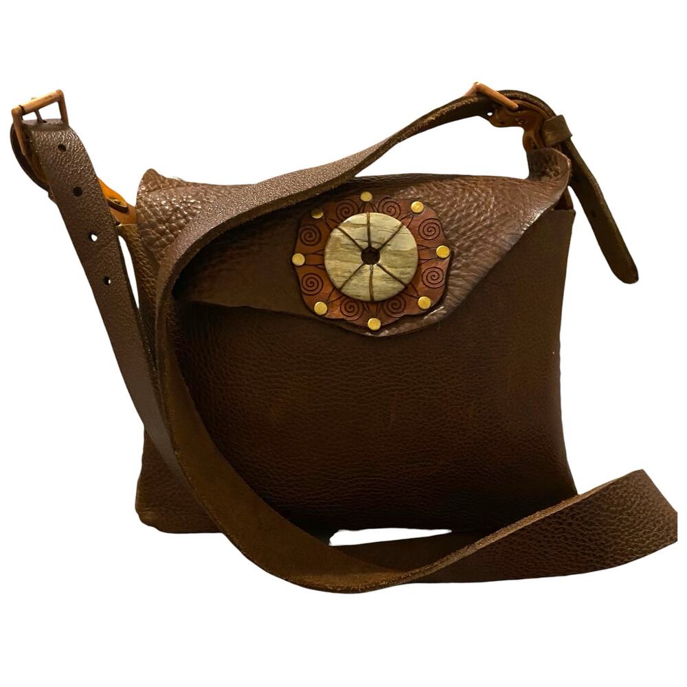 Handcrafted Rustic Western Rodeo Brown Leather Crossbody Shoulder Purse Bag